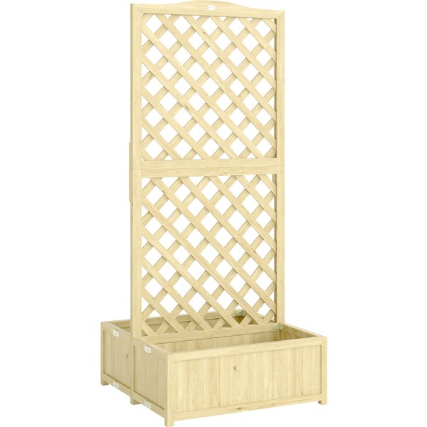 Outsunny Pflanzkasten mit Rankgitter aus Massivholz - Klappbares Hochbeet mit Doppel-Blumenbehälter - Gartenbeet 170 cm hoch für Kletterpflanzen auf Balkon, Terrasse Sichtschutz, Natur Aosom