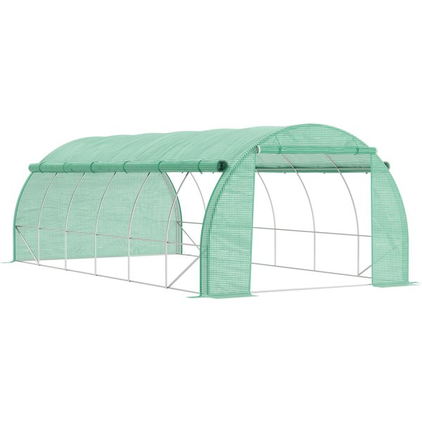 Outsunny Foliengewächshaus Polytunnel 6x3x2m mit UV-Schutz, begehbar, aufrollbare Abdeckungen aus Stahlrohr, grün Aosom.de