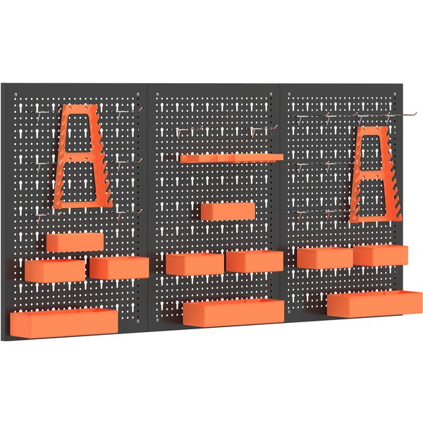 HOMCOM 33-teiliges Wand-Werkzeug-Organizer-Set 120x60 cm – Lochplatten mit Haken, Behältern und Ablagen für Garage, Schwarz und Orange Aosom