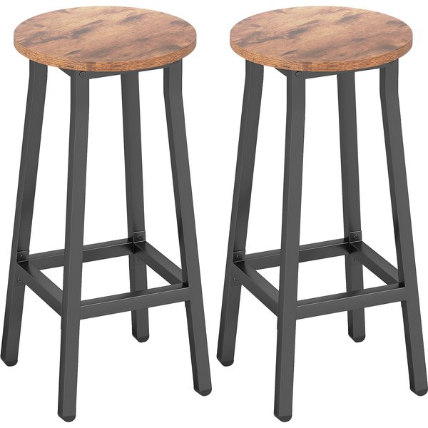 HOMCOM Bar Stools Set of 2 Breakfast Bar Stools with Footrest, Industrial Round, 32 x 32 x 65 cm, Rustic Brown