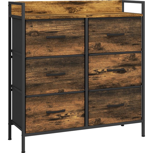 HOMCOM Rustic Chest of Six Fabric Drawers - Rustic Brown | Aosom Ireland