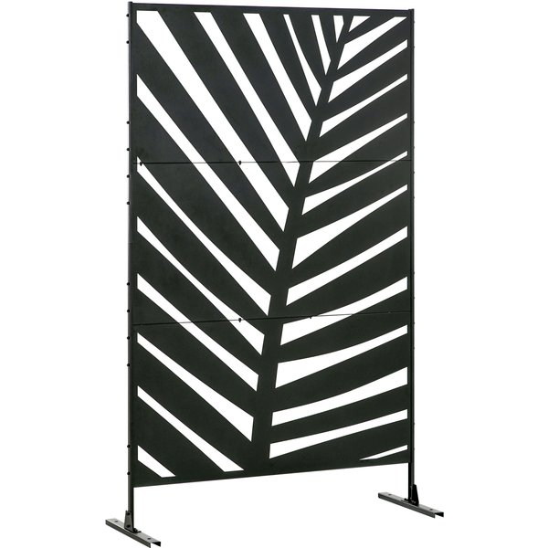 Outsunny Decorative Privacy Screen with Stand, 6.5FT Freestanding Metal Outdoor Divider, Decorative Privacy Panel with Expansion Screws for Garden Patio Pool Hot Tub, Banana Leaf Style, Black | Aosom Ireland