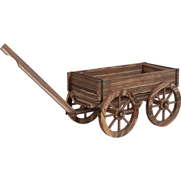 Outsunny Wooden flower cart with wheels and handle, flower box, wheelbarrow with drainage holes, 120 x 41 x 54 cm, brown | Aosom Ireland