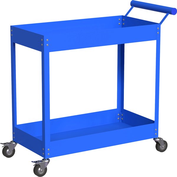 DURHAND 2-Tier Workshop Trolley, Side Handle and Lockable Wheels, 84.5x38x84 cm, blue | Aosom Ireland