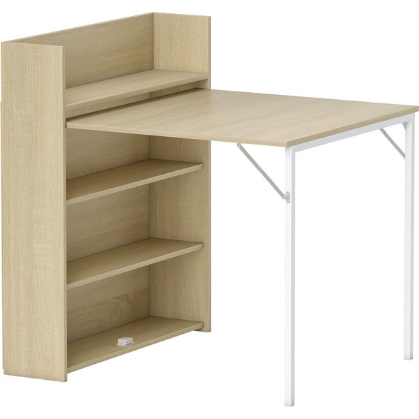 HOMCOM Kitchen Table, Folding Dining Table, with 4-Tier Shelves, Modern Drop-Leaf Table, Oak Wood Effect | Aosom Ireland