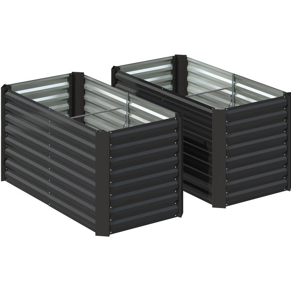 Outsunny Set of 2 Square Raised Garden Beds Galvanized Steel Frame Open Bottom 120 x 60 x 60 cm Dark Gray | Aosom Ireland