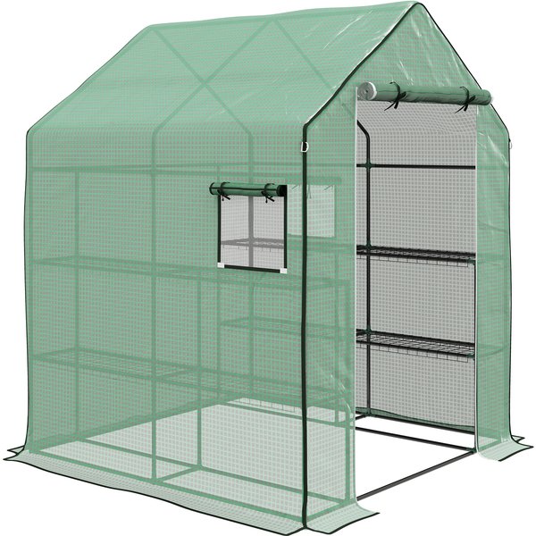 Outsunny Garden greenhouse with 1 door, 1 window, 3-tier shelves for Vegetables Plants Flowers PE cover 140 x 143 x 190 cm | Aosom Ireland