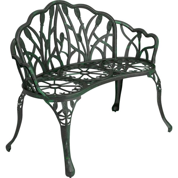 Outsunny Cast aluminum garden bench, 2-seat outdoor bench with tulip backrest, floral seat, 99x57x78cm, antique green | Aosom Ireland