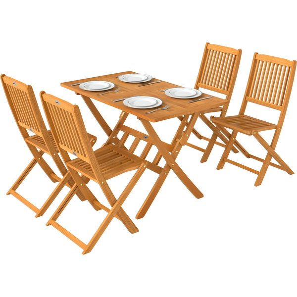 Outsunny Ensemble De Jardin En Bois Fsc 5 PièCes Pliable Table Avec 4 Chaises Pliantes Design à Lames-image