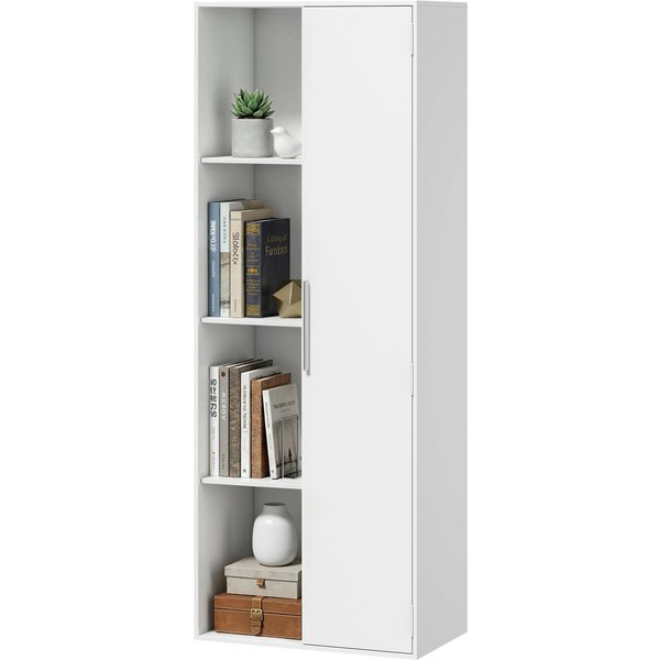 Homcom BibliothèQue 4 Niveaux Avec éTagèRes RéGlables, Meuble Avec Armoire Et Portes Pour Salon, Bureau, Blanc-image