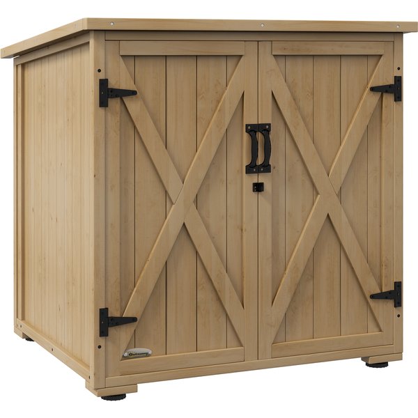 Outsunny Wooden garden storage cabinet, Double Door, adjustable shelf and bitumen roof, pine wood | Aosom Ireland