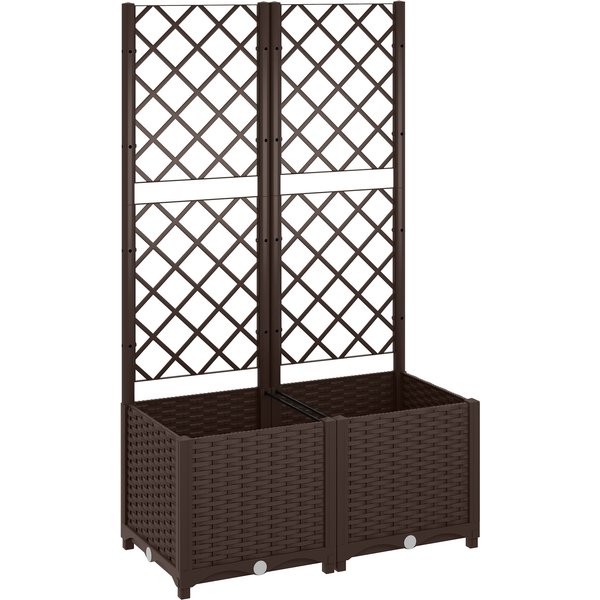 Outsunny Planter with Trellis Raised Garden Bed Outdoor Planter with 6 Drainage Holes 80 x 40 x 135 cm brown | Aosom Ireland