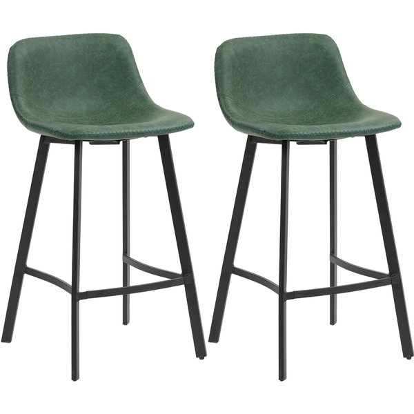 HOMCOM Bar Stools Set of 2, PU Leather Dining Stools with Backrest, Footrest, for Kitchen, Counter, Breakfast Bar, Green