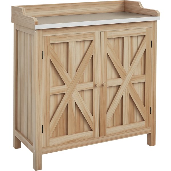 Outsunny Potting bench storage cabinet with 2 shelves, galvanized top, non-slip pads, pine wood | Aosom Ireland