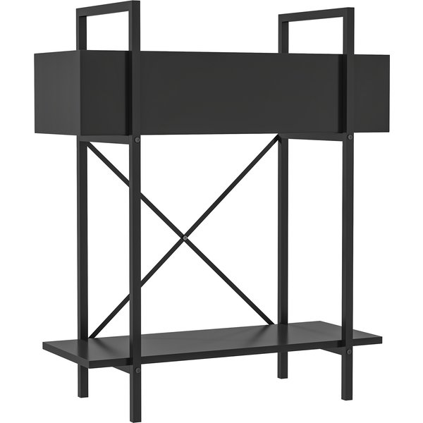 Outsunny 2-Tier Indoor Plant Stand, Plant Holder with Drainage Holes, Top Tray, Metal, 60 x 25 x 70 cm Black | Aosom Ireland
