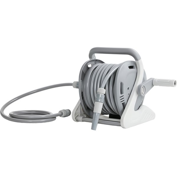 Outsunny Wall-mounted Hose Reel 20+2 m x Ø 15 mm, Portable Water Hose Reel, 2-Mode Nozzle, Gray | Aosom Ireland