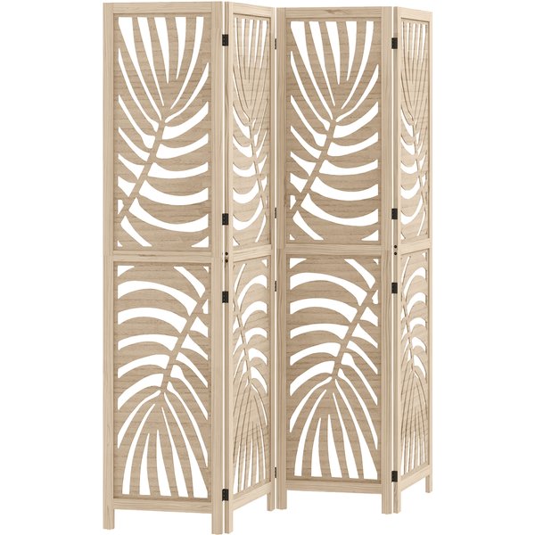 HOMCOM Indoor wooden room divider 4 panels 160 x 170 cm, foldable and portable, leaf pattern, removable design, natural wood | Aosom Ireland