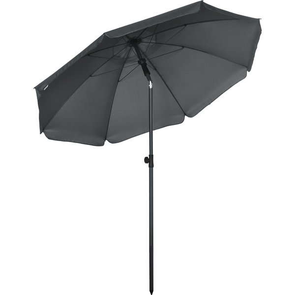 Outsunny Tiltable Beach Parasol UV 50 + Protection with 8 Fiberglass Ribs Ø 180 cm Dark Gray | Aosom Ireland