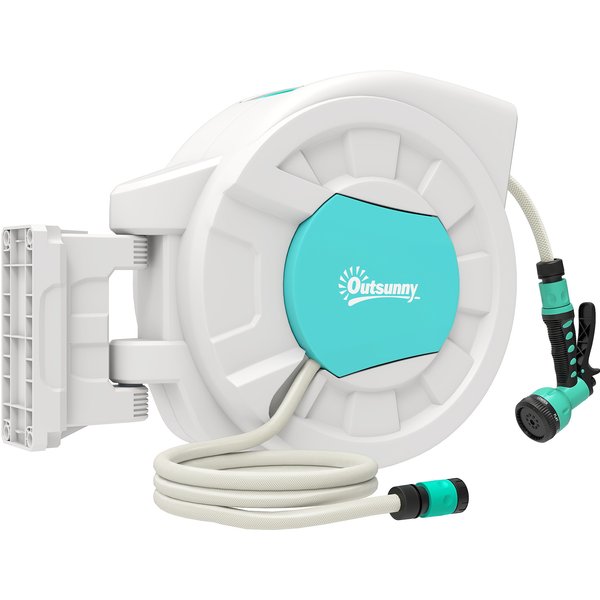 Outsunny Hose reel water hose reel 35+2 m wall bracket + handle 180° swivel 55 x 20 x 42 cm light gray | Aosom Ireland