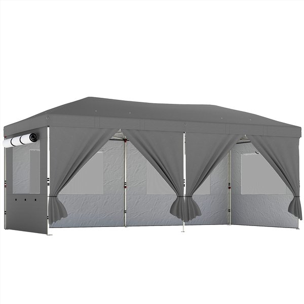 Outsunny 3 x 6 m Pop Up Canopy with UV50+ Protection Garden Gazebo with 6 Sidewalls, Dark Grey | Aosom Ireland