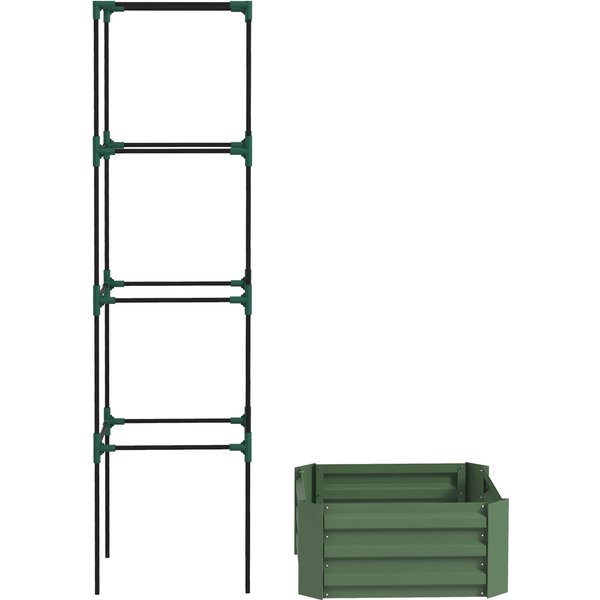 Outsunny Planter with Adjustable Trellis, Flower Box with Tomato Cage Galvanized Steel 61 x 61 x 187 cm Green | Aosom Ireland