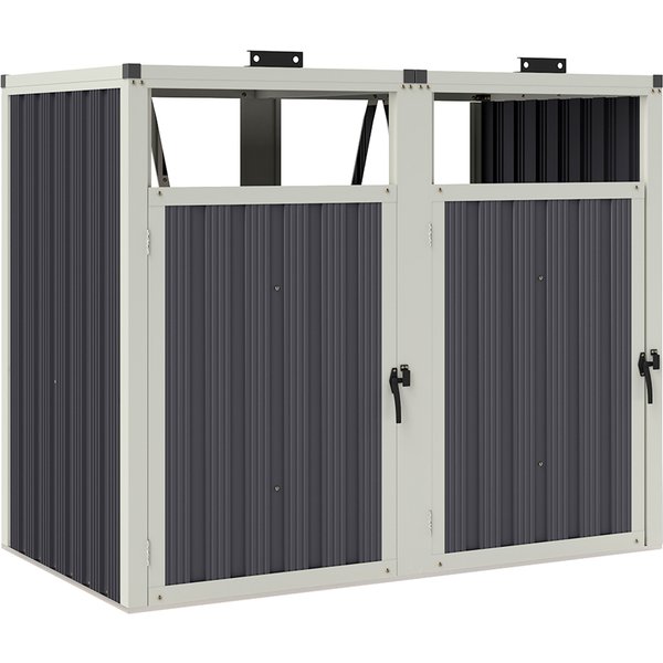Outsunny Shelter for 2 x 240 L Bins Outdoor Bin Cover 180° Lift-Up Lid Galvanized Steel 146x81x122cm Dark Gray | Aosom Ireland