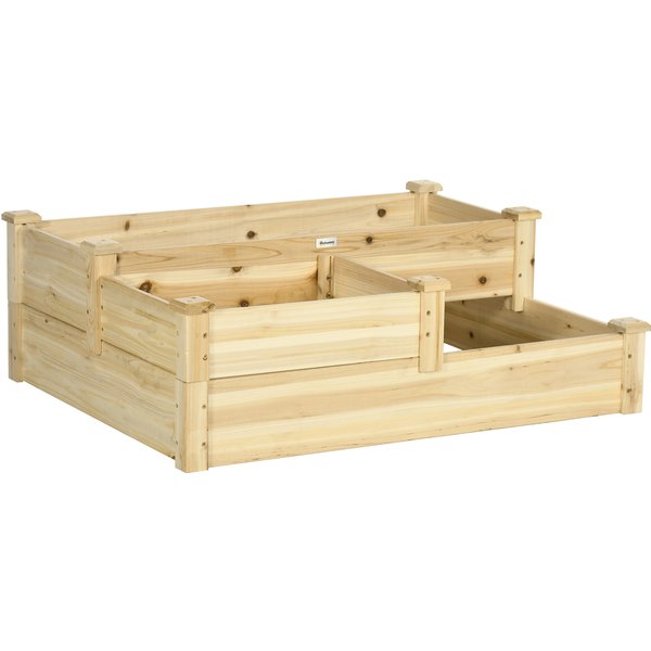 Outsunny Wooden Raised Garden Bed Outdoor Stepped Planter 3 Levels Open-Bottom Design 108 x 88 x 36 cm Natural Wood | Aosom Ireland
