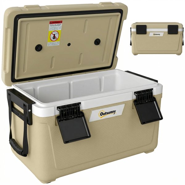 Outsunny Cooler Box 42.6L Large Passive Thermobox up to 72 hrs Cooling, with Full PU Foam Insulation Drain Valve Handle, Portable | Aosom Ireland
