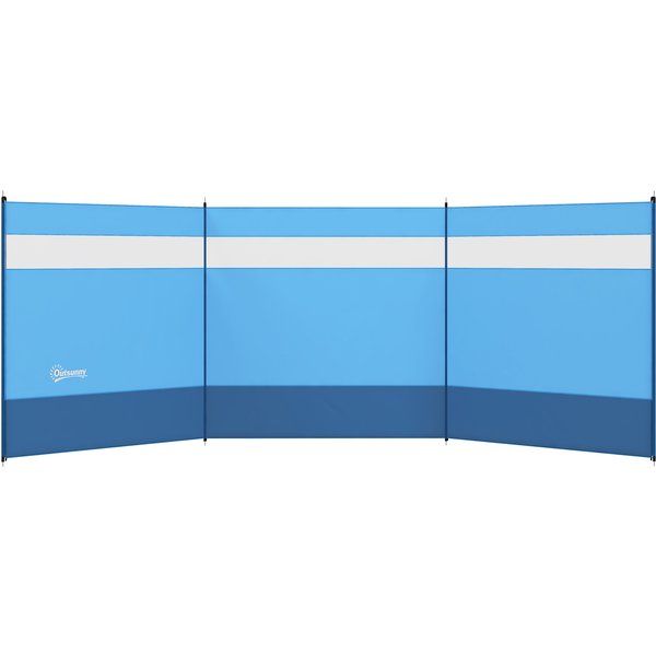 Outsunny Camping Windbreaker with Clear Windows, Carry Bag and Steel Poles, for Beach Caravan Campervan, 440 x 140cm, Blue Aosom UK