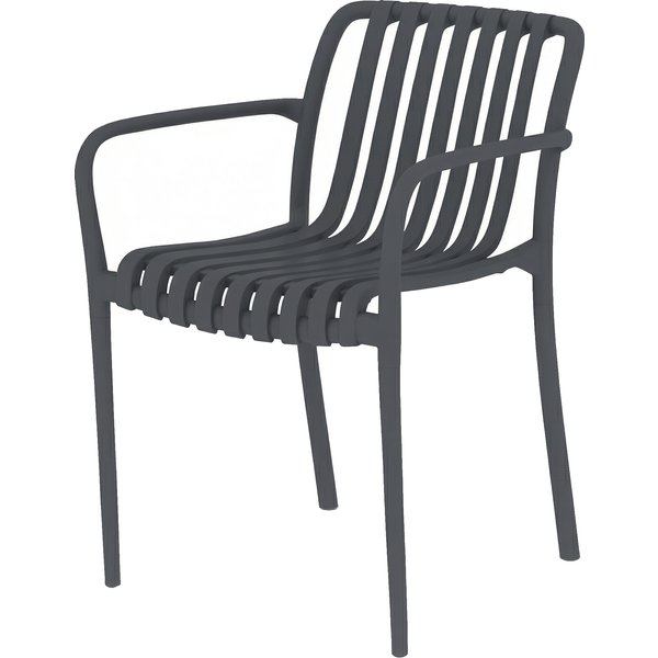 Outsunny Chaises De Jardin Lot De 4 Chaises De Terrasse Empilables Avec Design à Lames, Accoudoirs, Ergonomiques Gris Foncé-image