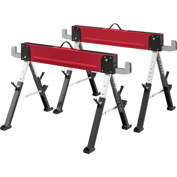 Homcom Lot De 2 TréTeaux Jusqu'à 1160 Kg Pliables TréTeau RéGlable En 7 Positions 64-81 Cm TréTeau En MéTal Avec PoignéE Rouge-image