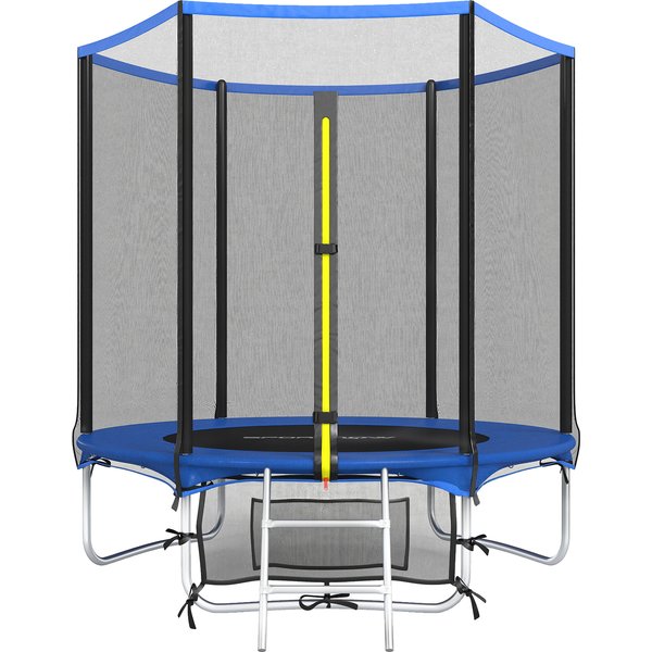 SPORTNOW Outdoor-Trampolin Kinder Ø183 cm, Trampolin für Kinder ab 6 Jahren mit Sicherheitsnetz, 2-stufige Leiter, Federabdeckung, Aufbewahrungstasche, Belastung 80 kg, Blau Aosom