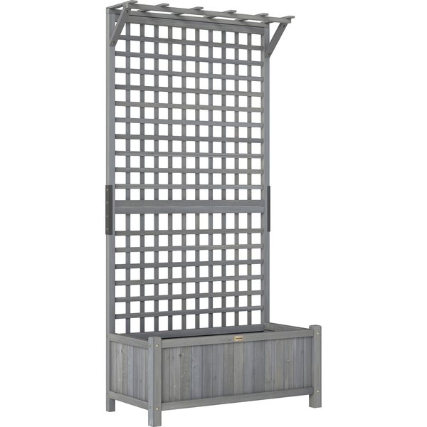 Outsunny Raised Bed with Drainage Holes, Wood Planter with Trellis for Climbing Plants to Grow Vegetables, Flowers, Dark Grey Aosom UK