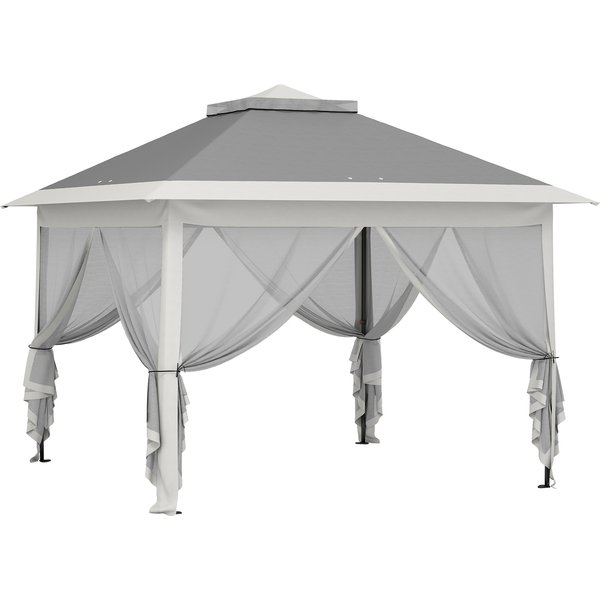 Outsunny Pavillon 3,3x3,3m, wasserabweisend Winterfest Pop-up Faltpavillon mit Doppeldach, UV Schutz, Faltbar Partyzelt Gartenzelt mit Seitenteilen, Tasche Gartenpavillon für Camping Garten Dunkelgrau Aosom
