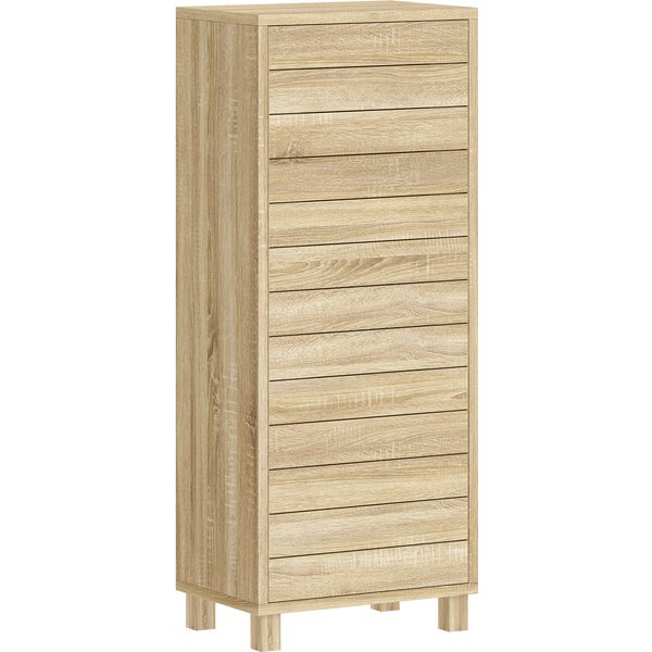 HOMCOM schmaler Badezimmerschrank, Bad-Unterschrank mit Lamellentür, 3 Einlegeböden und verstellbarem Fach, Drucköffnung, platzsparend, 34x23x84 cm, Natur Aosom