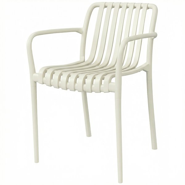 Outsunny Lot De 4 Chaises De Jardin Chaises De Terrasse Empilables Design à Lattes Accoudoirs, Ergonomiques Blanc CrèMe-image