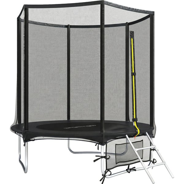 Sportnow Trampoline ExtéRieur Ø183 Cm Trampoline Pour Enfants +6 Ans Adultes Avec Filet De SéCurité ÉChelle De 2 Marches Noir-image