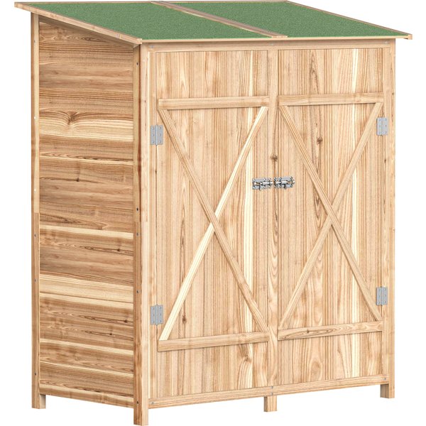 Outsunny 140 x 75 Fir Wood Garden Shed, with Asphalt Roof - Natural