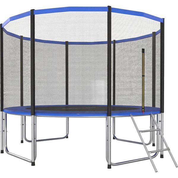 Sportnow Trampoline ExtéRieur Ø366 Cm Pour Enfants Avec Filet De SéCurité, éChelle Et Protection Des Ressorts Bleu-image