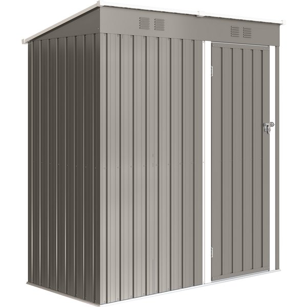 Outsunny Lean-to Metal Garden Shed 2 Vents Sloped UV-Resistant Roof 163x90x179cm Light Gray | Aosom Ireland