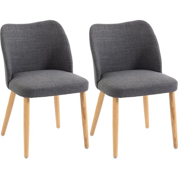 HOMCOM 2er-Set Esszimmerstühle, nordische Küchenstühle, gepolstert mit Leinenbezug, geschwungene Rückenlehne, gepolsterter Sitz, Holzbeine, Hellgrau Aosom