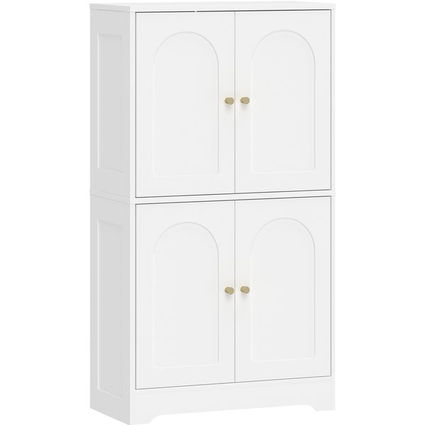Homcom Armoire De Cuisine, Colonne Avec 2 éTagèRes RéGlables, Buffet Avec 4 Portes CintréEs 60 X 30 X 110 Cm, Blanc-image