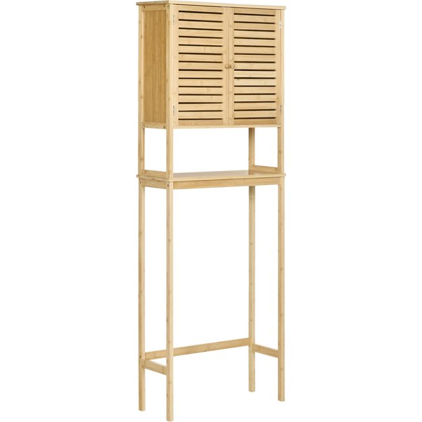 kleankin Toilet Shelf Bathroom Cabinet Over-Toilet Unit with 2-Door Cupboard and Open Shelf 60 x 23 x 173 cm Bamboo | Aosom Ireland