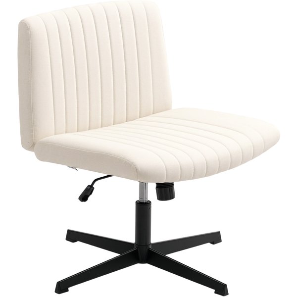 Homcom Chaise Home Office RéGlable En Hauteur, Fauteuil Pivotant Aspect Lin, Assise En Tailleur Jusqu'à 120 Kg, Blanc CrèMe-image