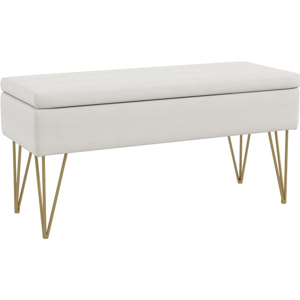 HOMCOM Sitzbank Polsterbank mit Stauraum, Leinenoptik, Bettbank mit Stahlbeine, für Schlafzimmer, Wohnzimmer, Flur, 100 x 40 x 49 cm, Creme Aosom