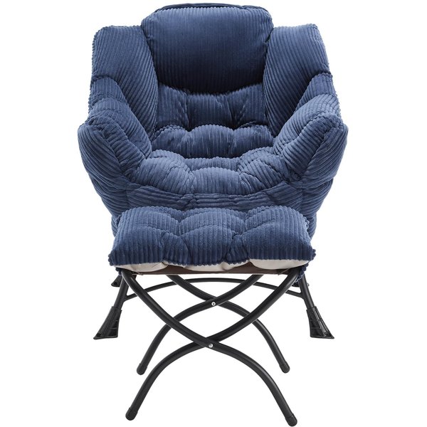Lounge-Sessel mit Hocker, Armlehnen und einer Seitentasche, Flanellbezug, 69.9x64.0x95.0 cm, Marineblau