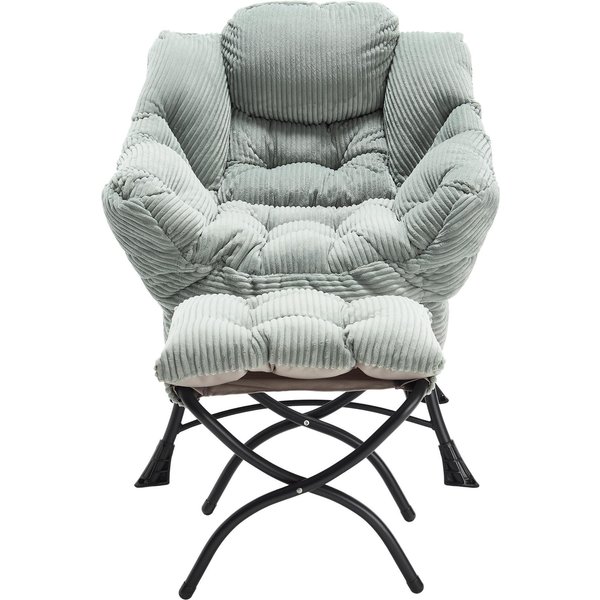 Lounge-Sessel mit Hocker, Armlehnen und einer Seitentasche, Flanellbezug, 69.9x64.0x95.0 cm, Hellgrün