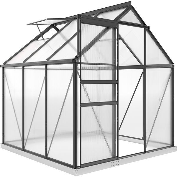 Outsunny Polycarbonate and Aluminum Greenhouse with Hinged Door and Roof Window, 3.6㎡, Gray | Aosom Ireland