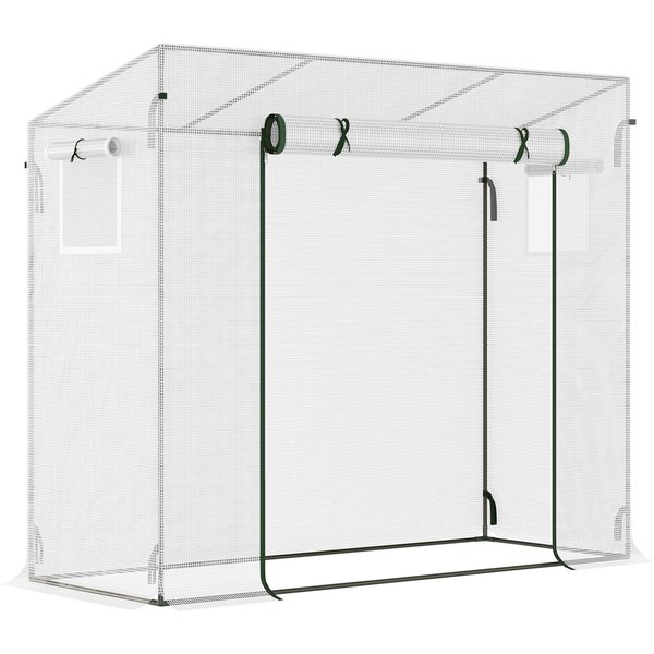 Outsunny 200x76x168cm Walk-in Greenhouse Patio Lean to Hot House, Plants Flowers Herbs Tomato Grow w/ Steel Frame Door Window | Aosom Ireland