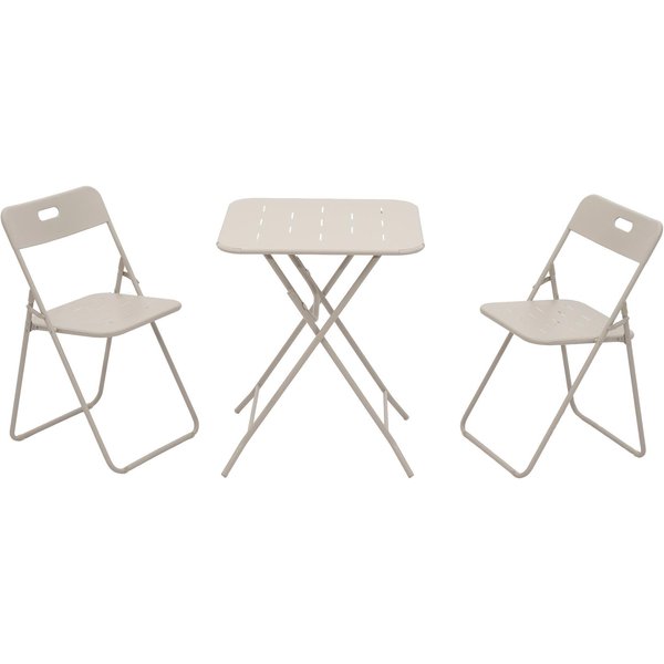 3‑teilige Klappbares Bistro-Set aus Stahl, mit 2 Stühle + 1 Tisch, Beige